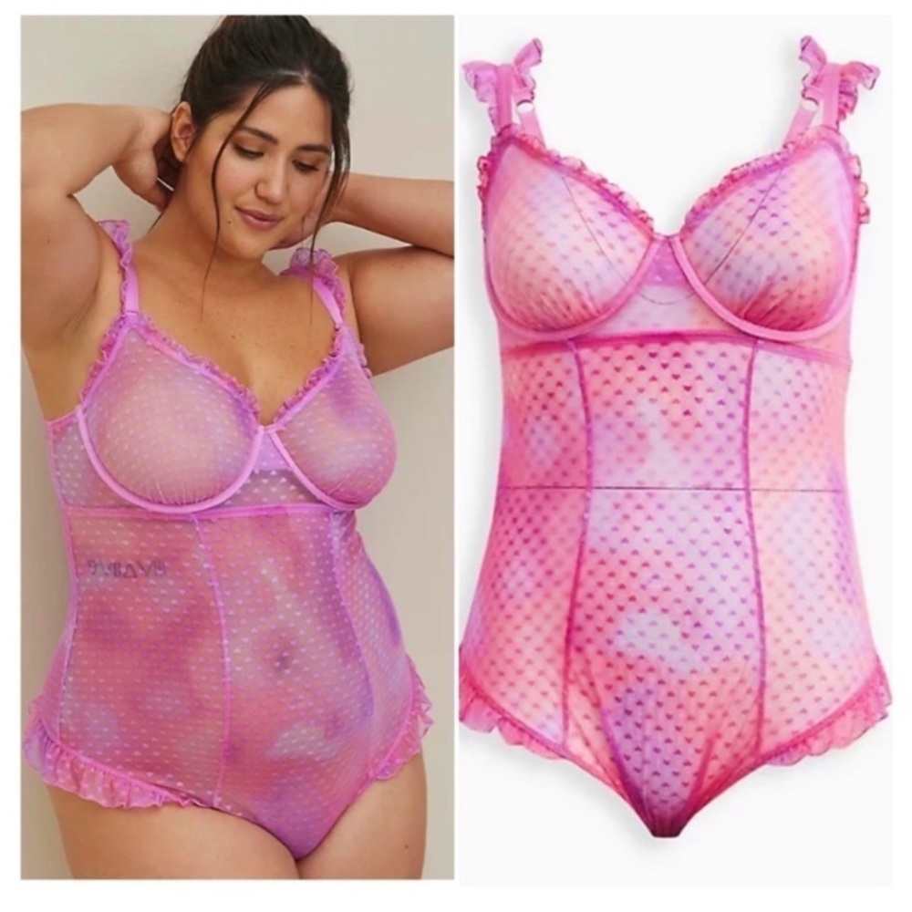 Torrid Pink and Purple Sheer Bodysuit